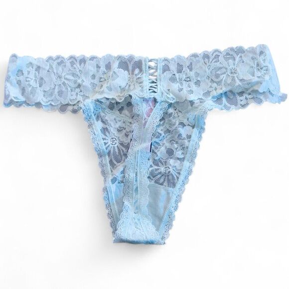 NWT (XXL) Victoria’s Secret Lace Thong Panty - Light Teal with Lattice Detail - Picture 8 of 8